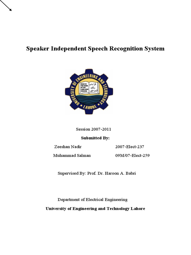 Speaker Independent Speech Recognition System Session 20072011 PDF