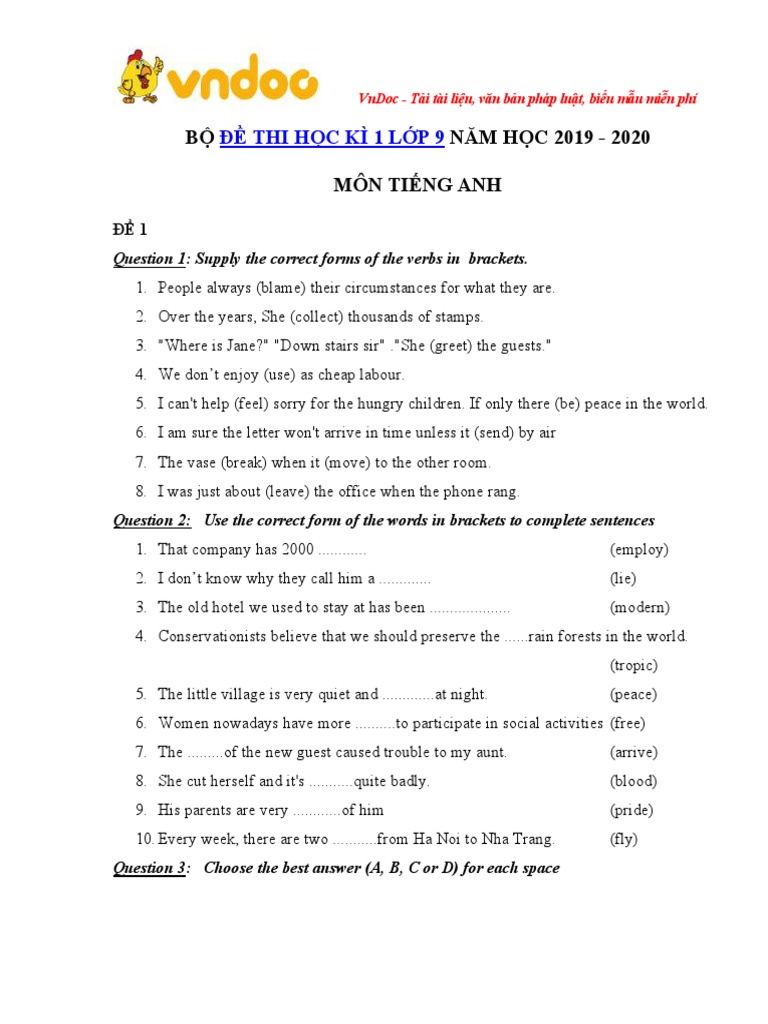English Test for 9th Grade Students | PDF | Jeans | Question