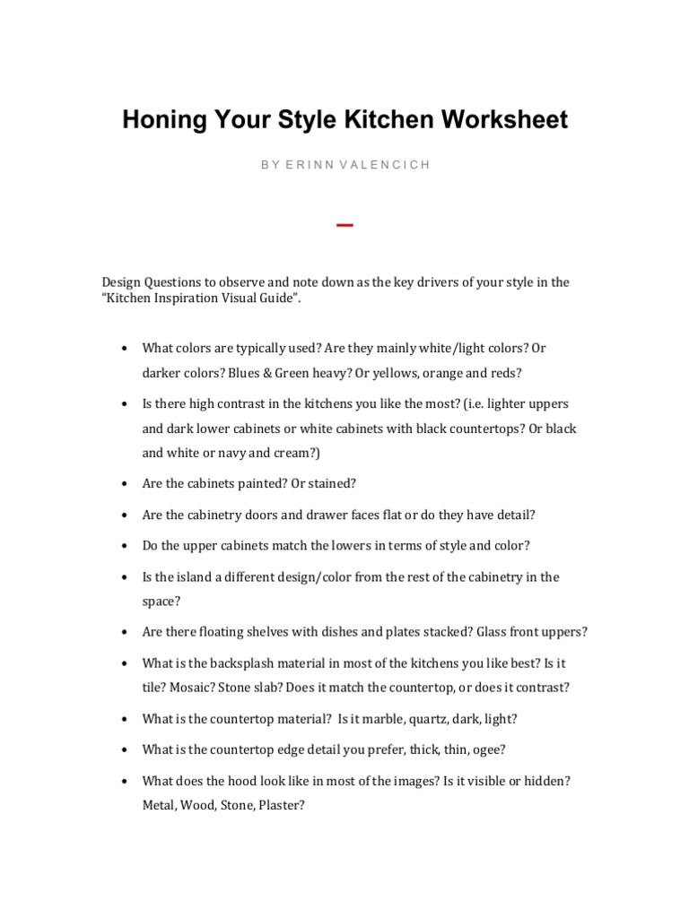 Kitchen Design Style Worksheet | PDF | Cabinetry | Countertop