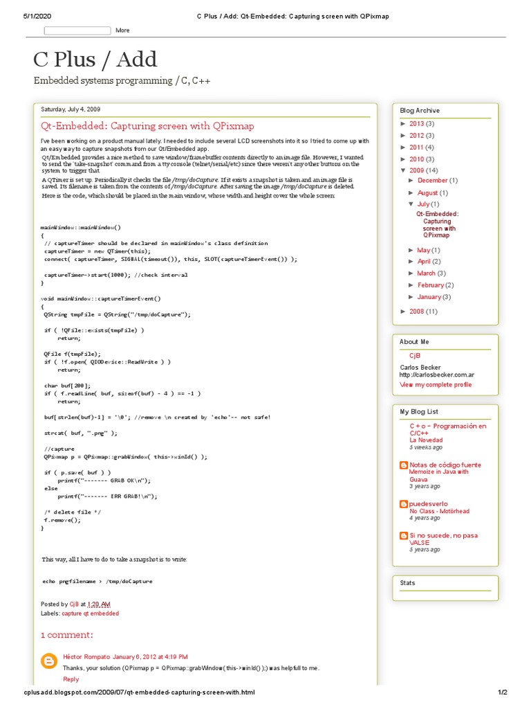 C Plus - Add - Qt-Embedded - Capturing Screen With QPixmap | PDF ...
