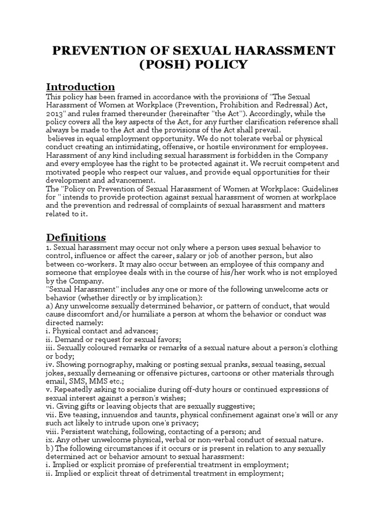 POSH Policy for Workplace Safety | PDF | Sexual Harassment | Justice
