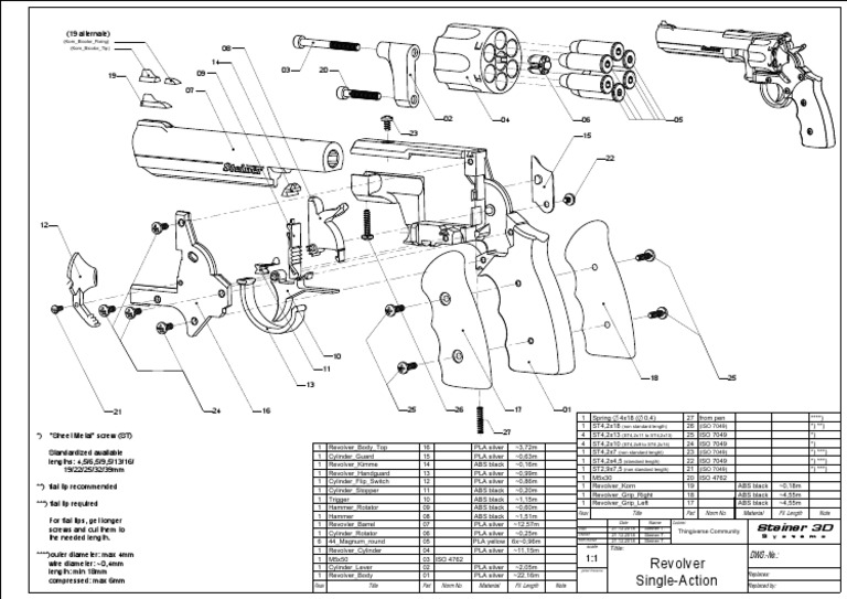 Revolver Parts and Diagrams Overview | PDF | Components | Ballistics