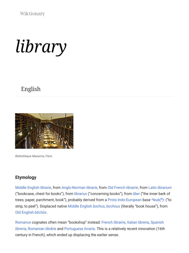 Library Etymology Wiktionary PDF Libraries English Language