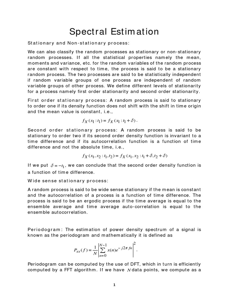 Spectral Estimation Notes PDF Stationary Process Spectral Density