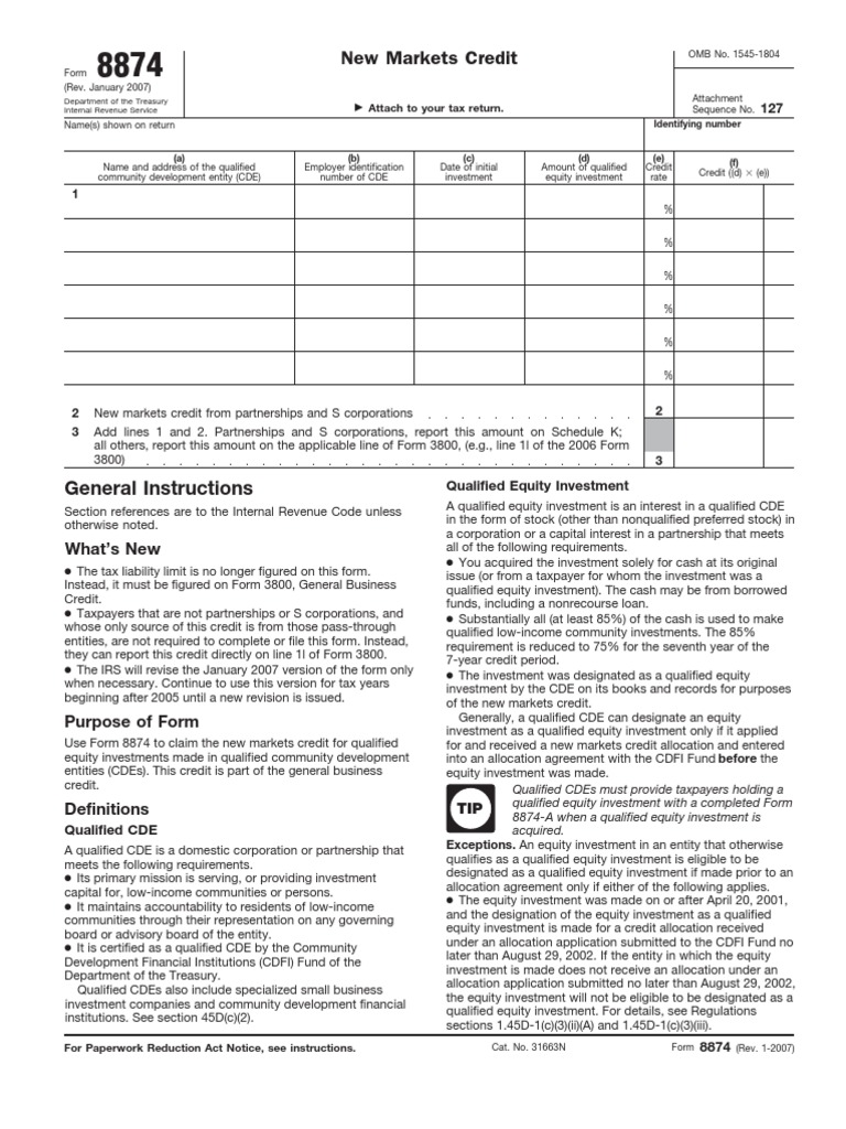 Form 8874: New Markets Credit Guide | PDF