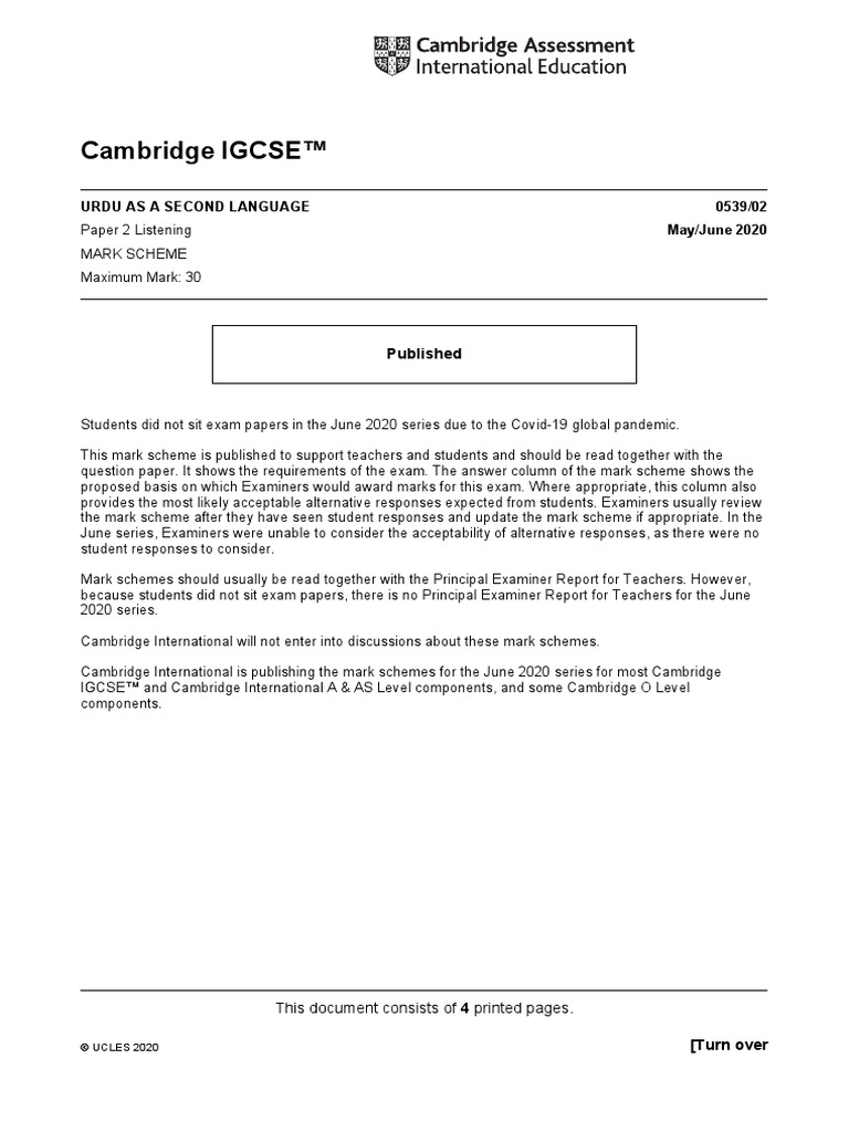 Cambridge igcse urdu as a second language 0539 02 may june 2020 pdf