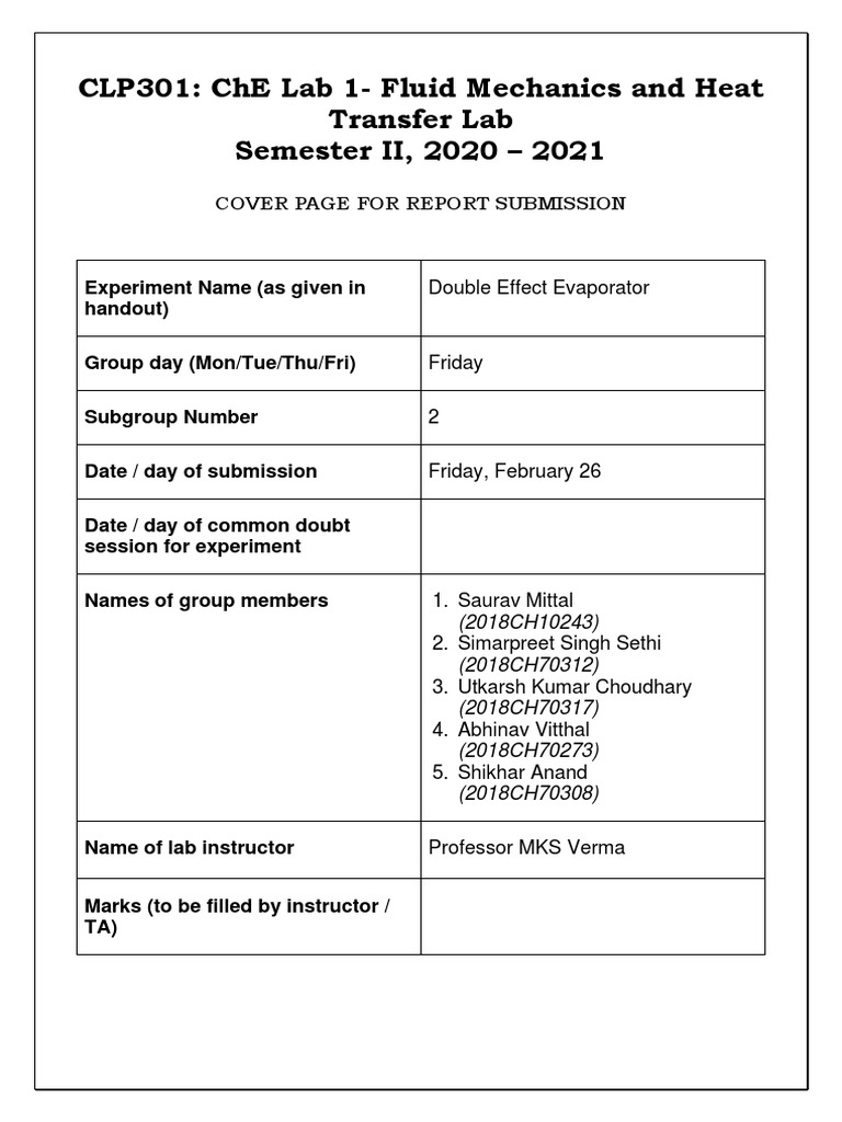 CLP301 Friday Report4 C21 DoubleEffectEvaporator G2 PDF Heat