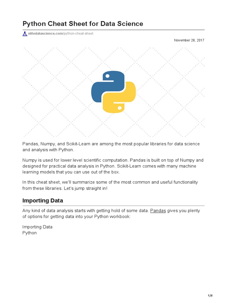 Python For DS Cheat Sheet | PDF | Statistics | Computing