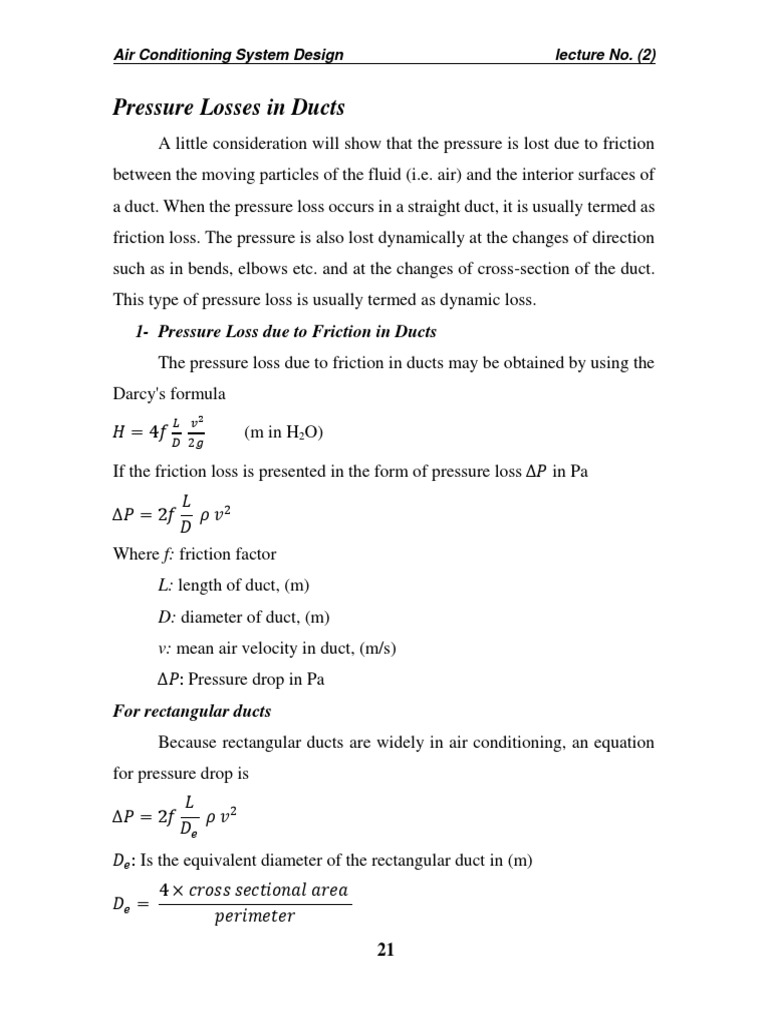 Pressure Loss Due To Friction in Ducts | PDF | Duct (Flow) | Dynamics ...