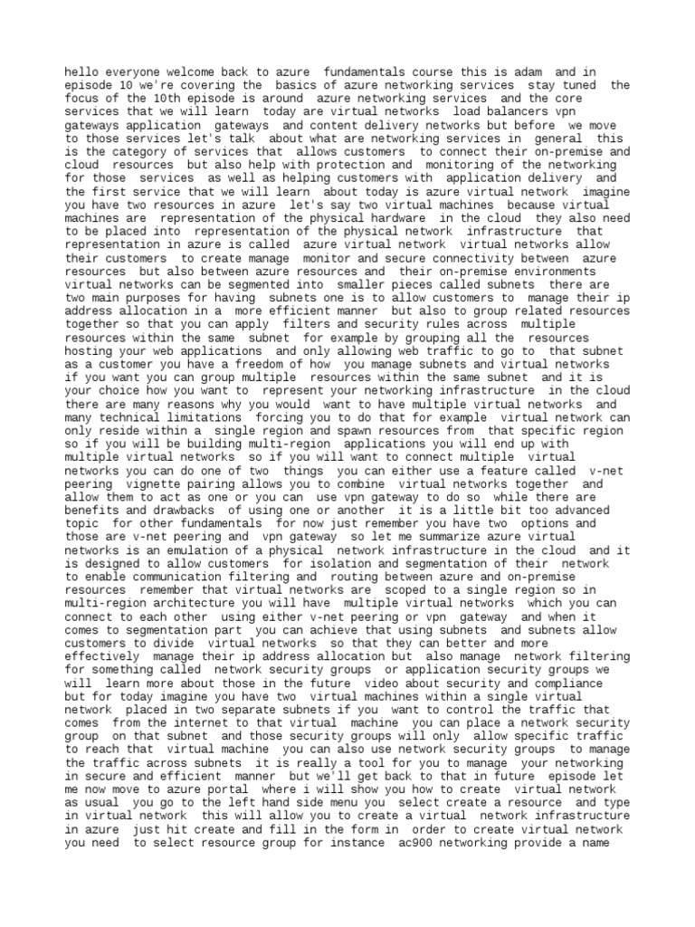 English Auto Generated Az 900 Episode 10 Networking Services