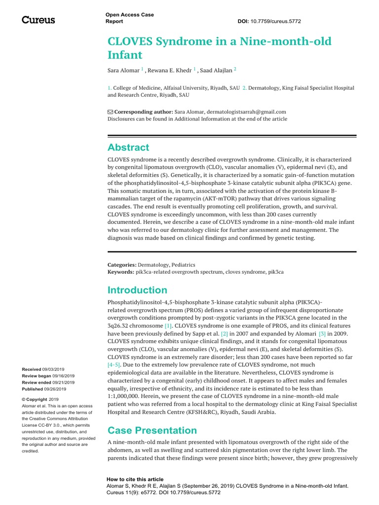 CLOVES Syndrome in A NineMonthOld PDF Resonance Imaging