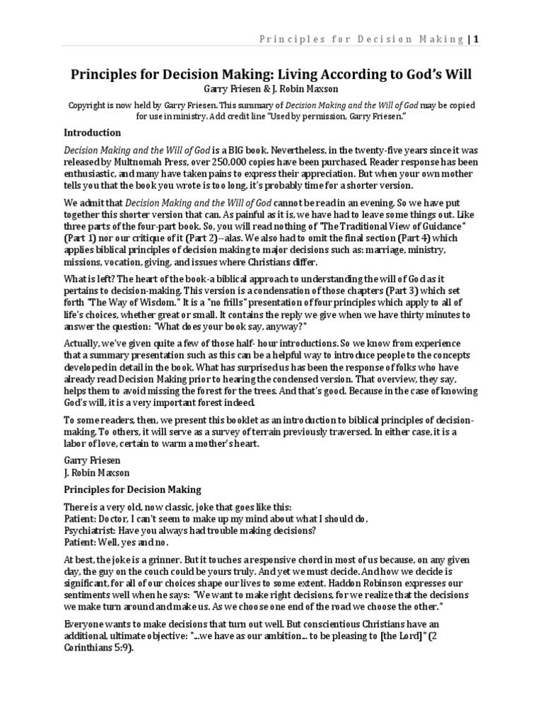 Gary Friesen Decision Making _ Decision Making and the Will of God – PEEQT