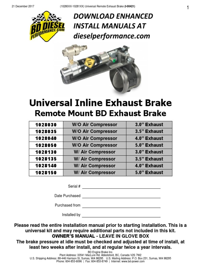 (I00421) 10283031028150 Universal Exhaust Brake Kits PDF Throttle