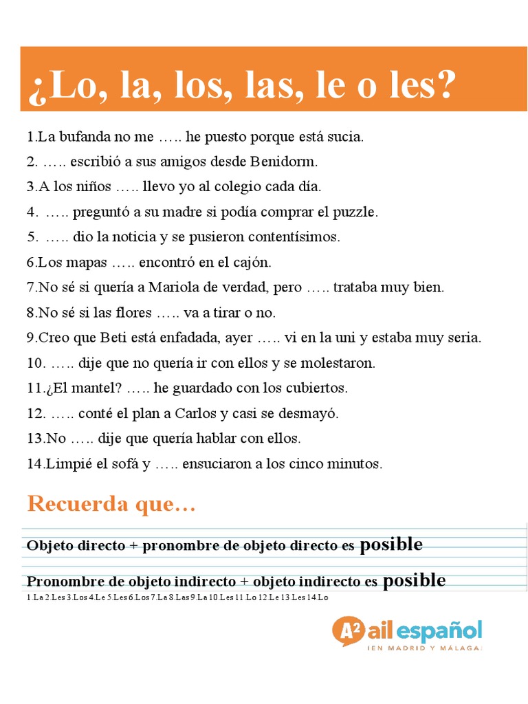 Quiz Lo La Los Las Le Les PDF