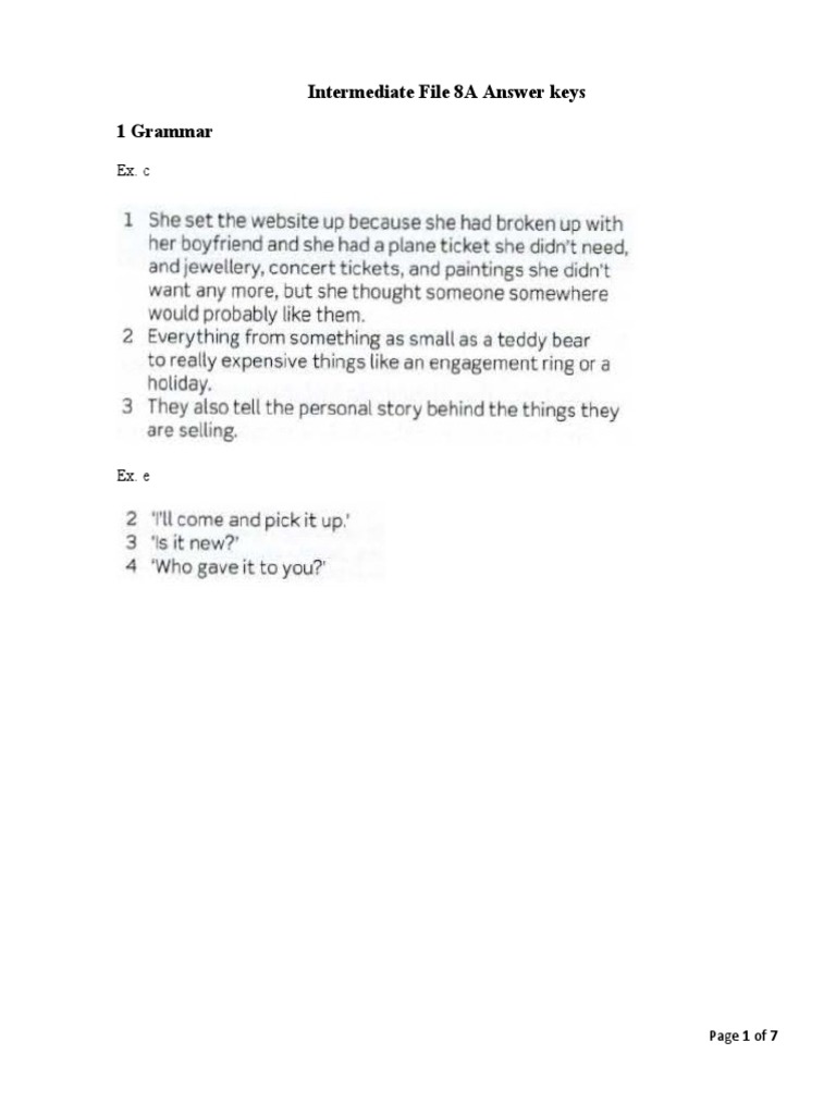 Intermediate File 8A Answer Keys | PDF | Language Arts & Discipline