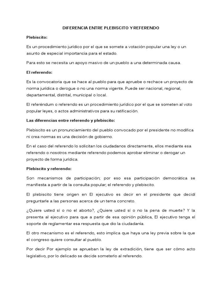 Diferencia Entre Plebiscito y Referendo PDF