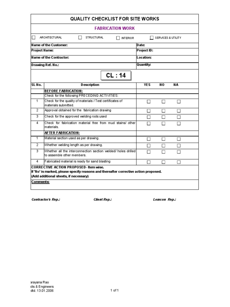 Fabrication Work Checklist | PDF