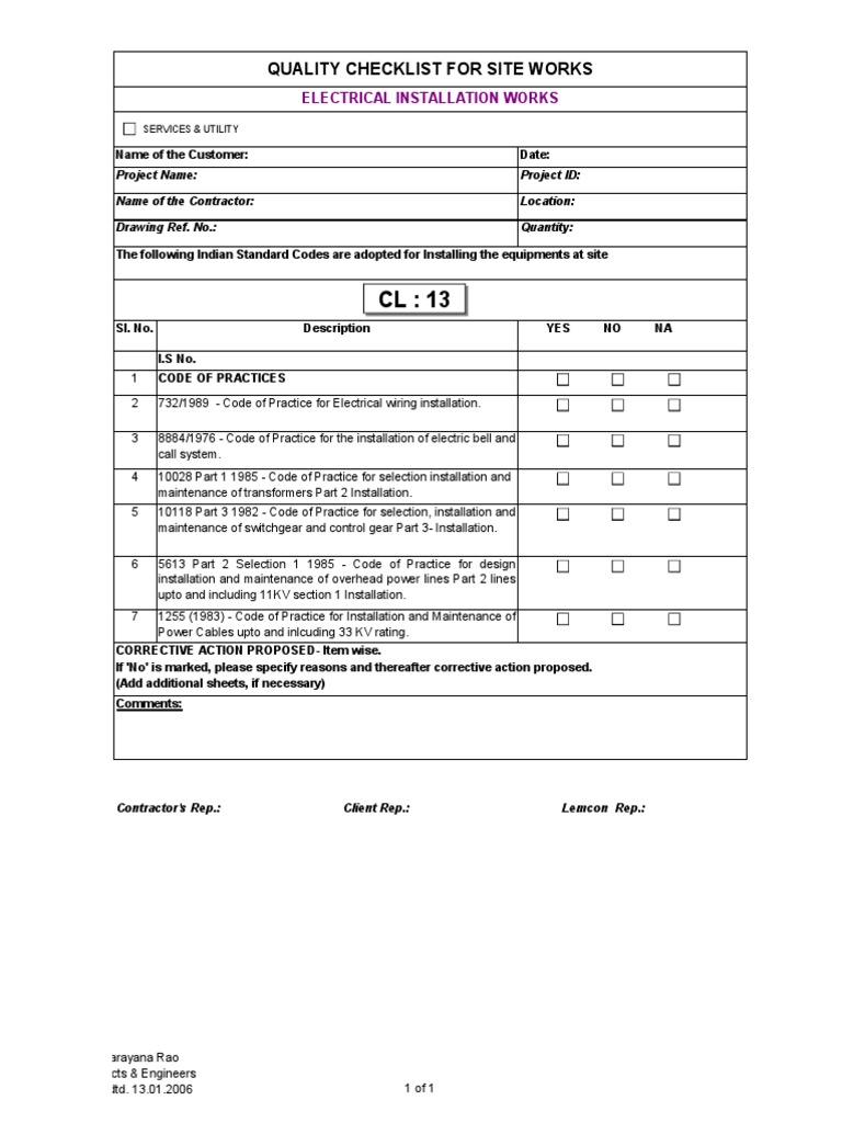 Electrical Checklist | PDF