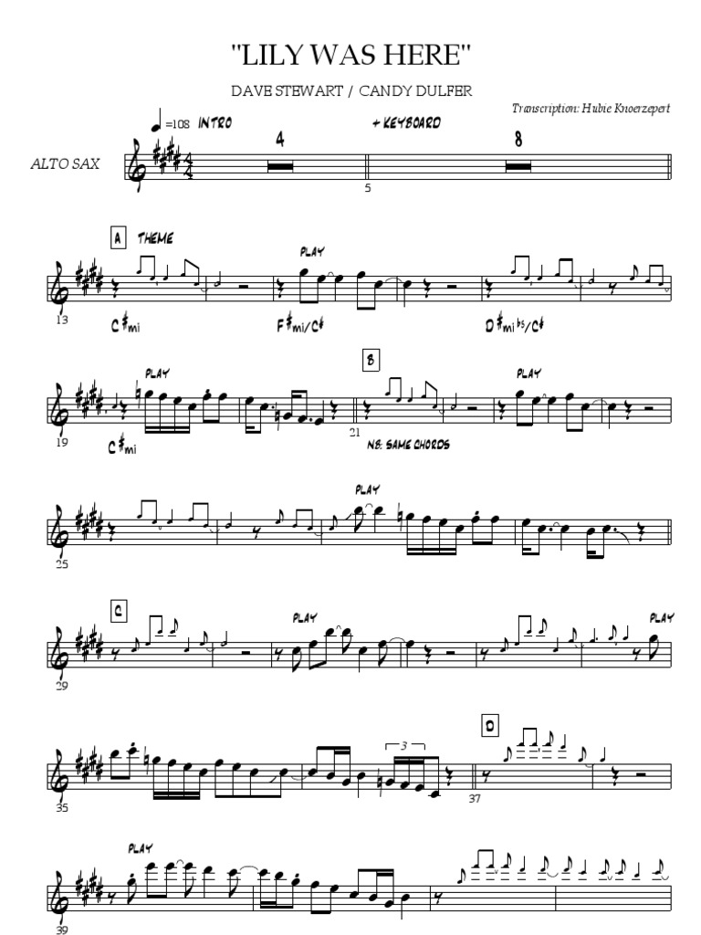 Lily Was Here Alto Sax