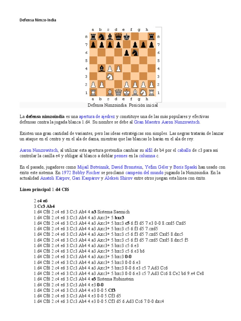 Estrategias de la Defensa Nimzoindia | PDF | Juegos competitivos ...