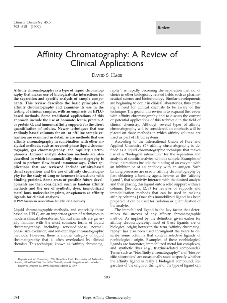 Affinity Chromatography A Review of Clinical Applications David S