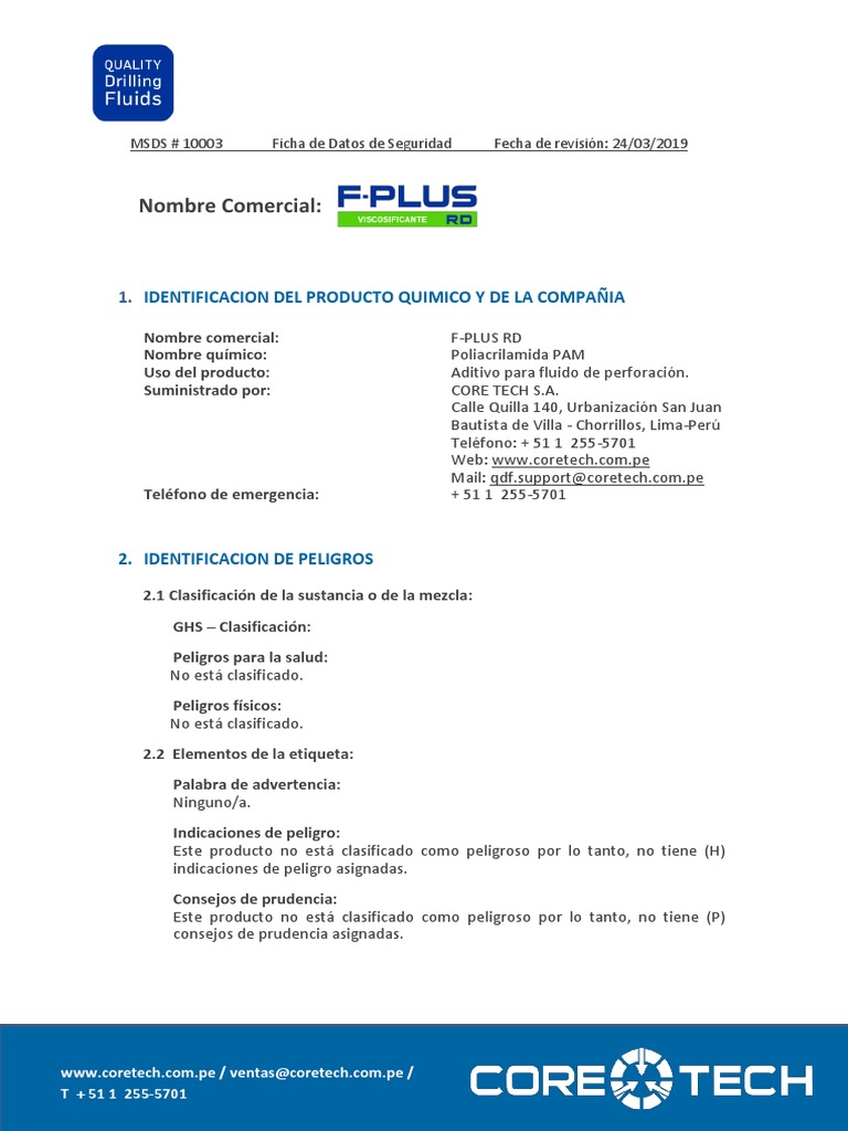 MSDS - Coretech - F-Plus - RD | PDF | Ciencias fisicas | Química