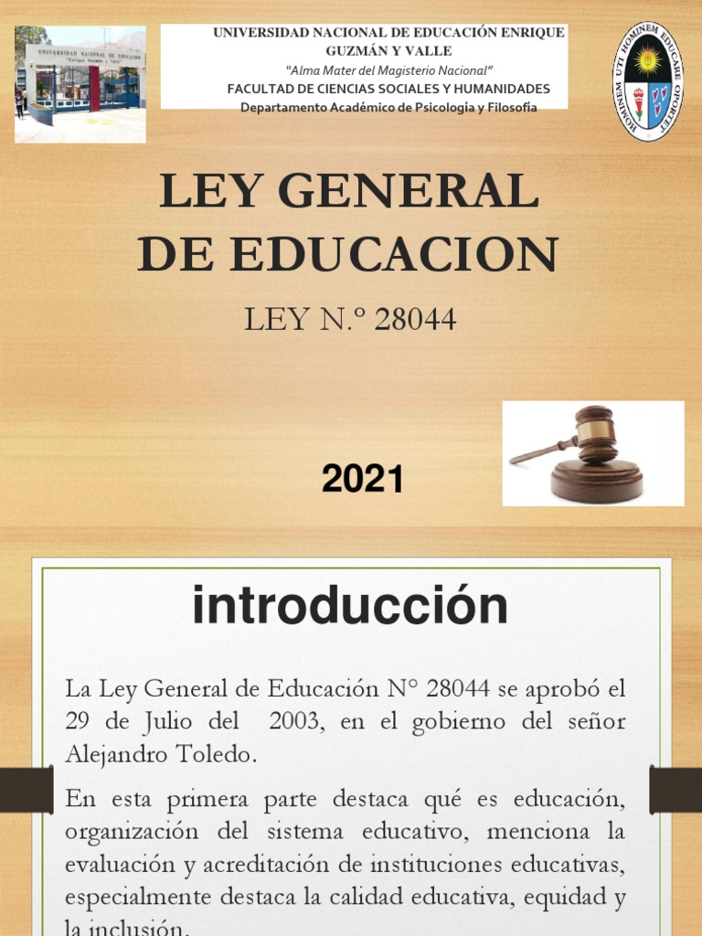 Ley General de Educación N° 28044 en Perú | PDF | Maestros | Educación ...