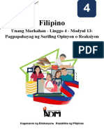 Fil4 Q1 Mod13 Pagpapahayagngsarilingopinyonoreaksiyon v3