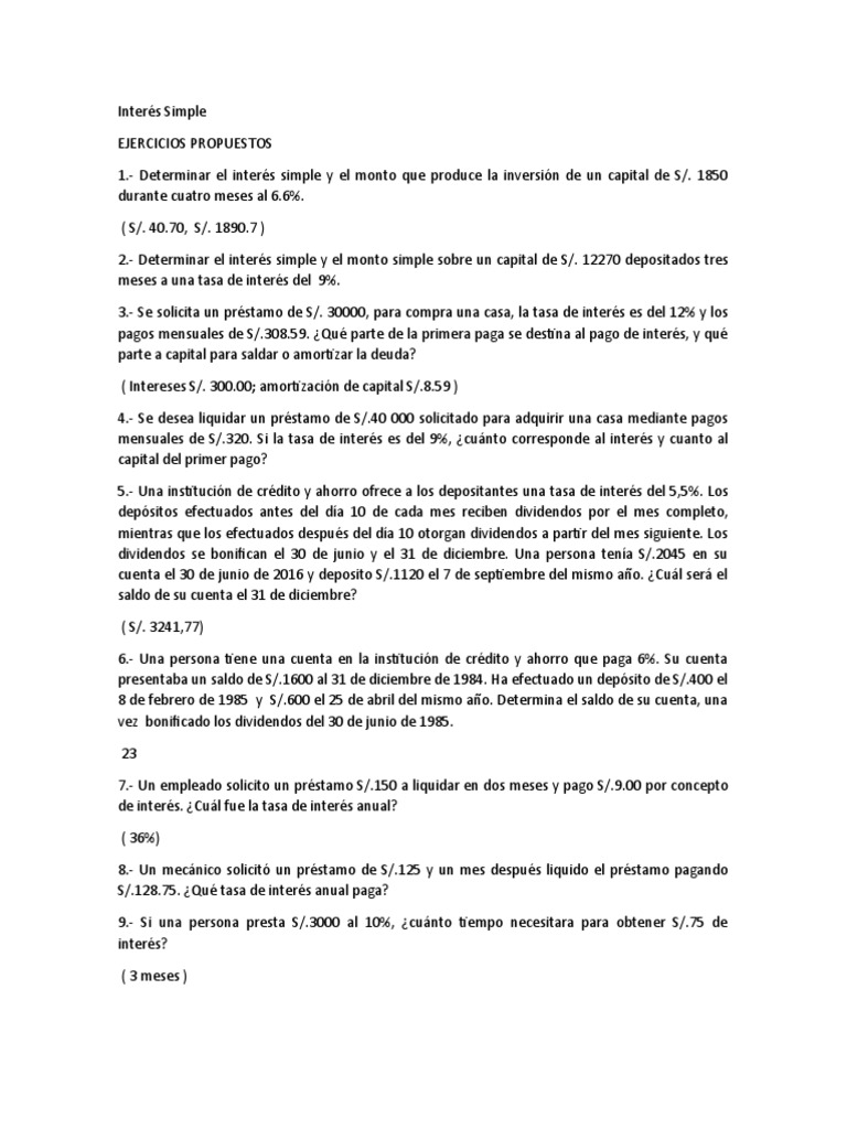 Ejercicios de Interés Simple y Cálculos | PDF | Interés | Finanzas y dinero