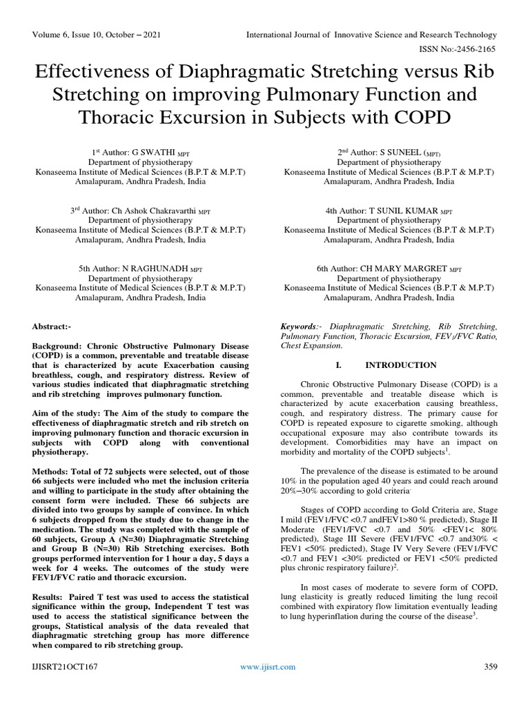 Effectiveness of Diaphragmatic Stretching Versus Rib Stretching On
