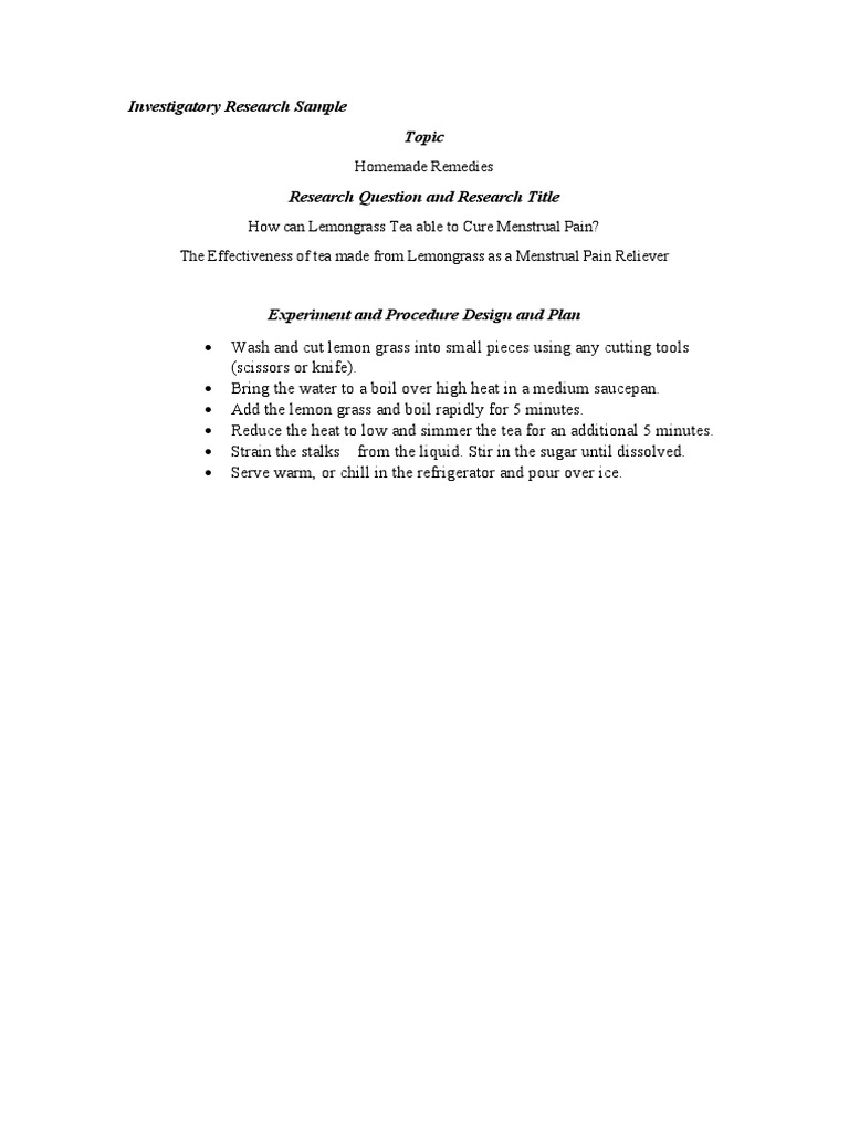 Investigatory Research Sample | PDF | Cooking, Food & Wine