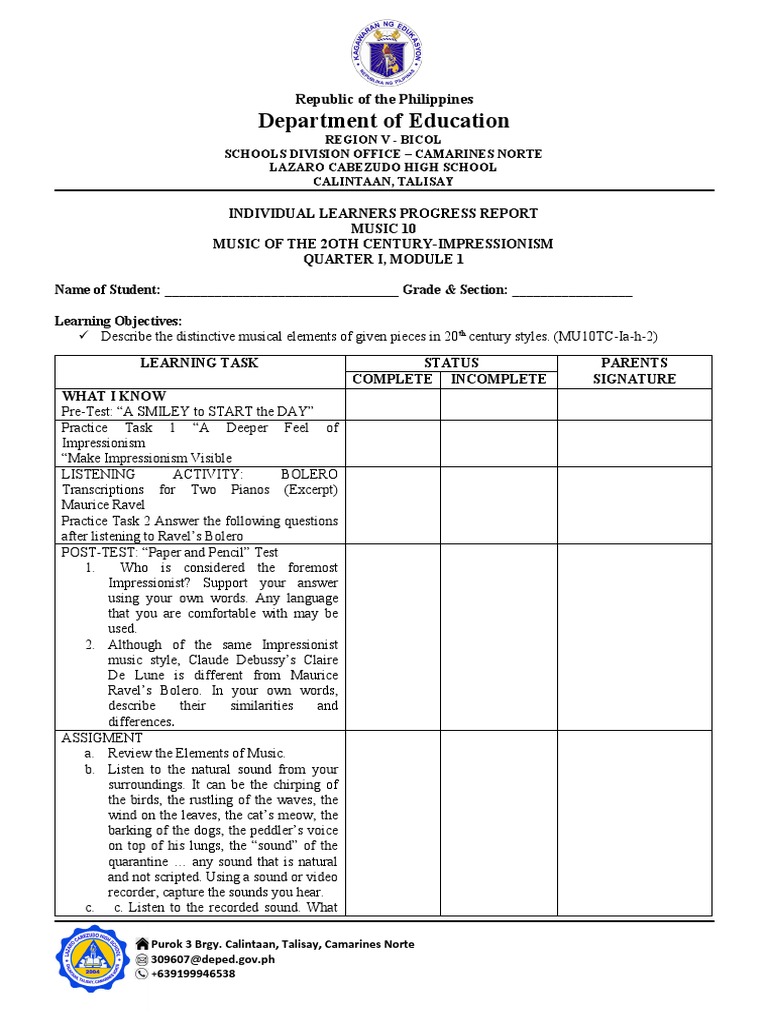 Music 10 Quarter 1 Performance Tasks | PDF | Musical Compositions ...