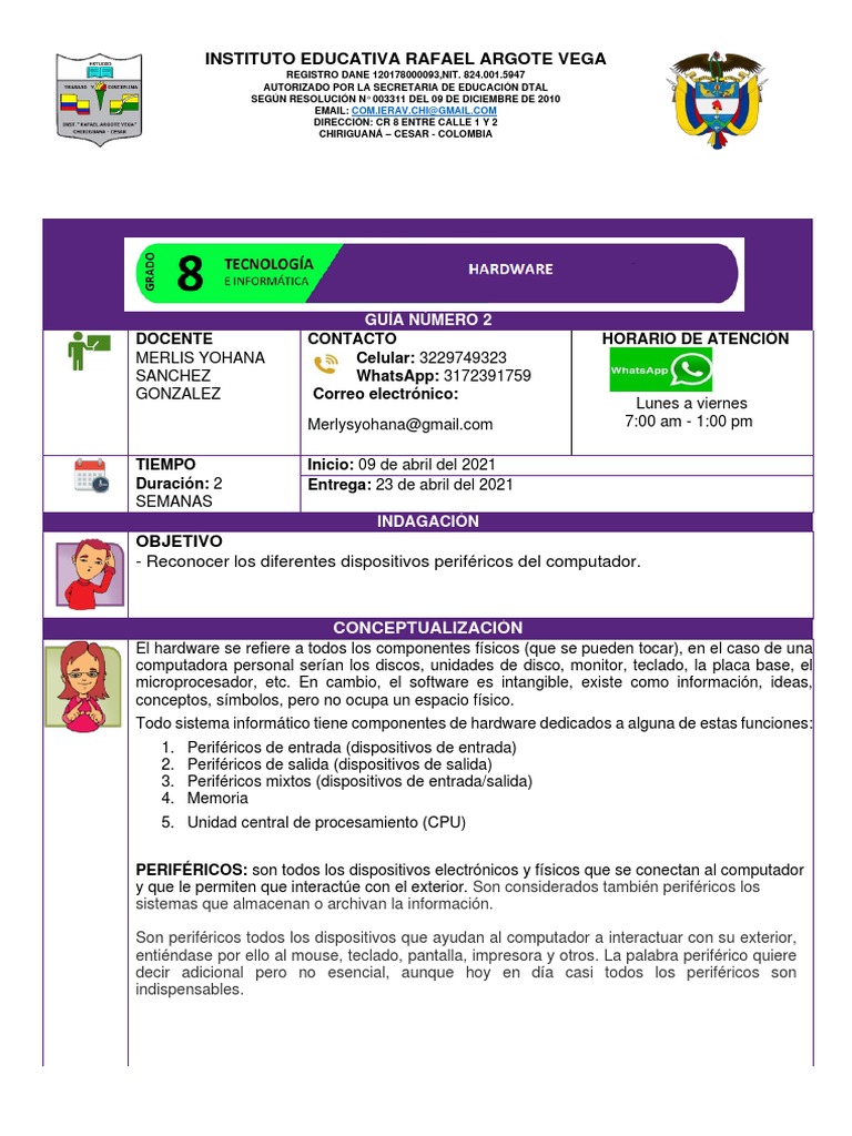 Guia #1 Informatica Grado 8° | PDF | Periférico | Hardware de la ...