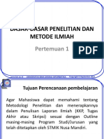 Dasar-Dasar Penelitian Dan Metode Ilmiah: Pertemuan 1