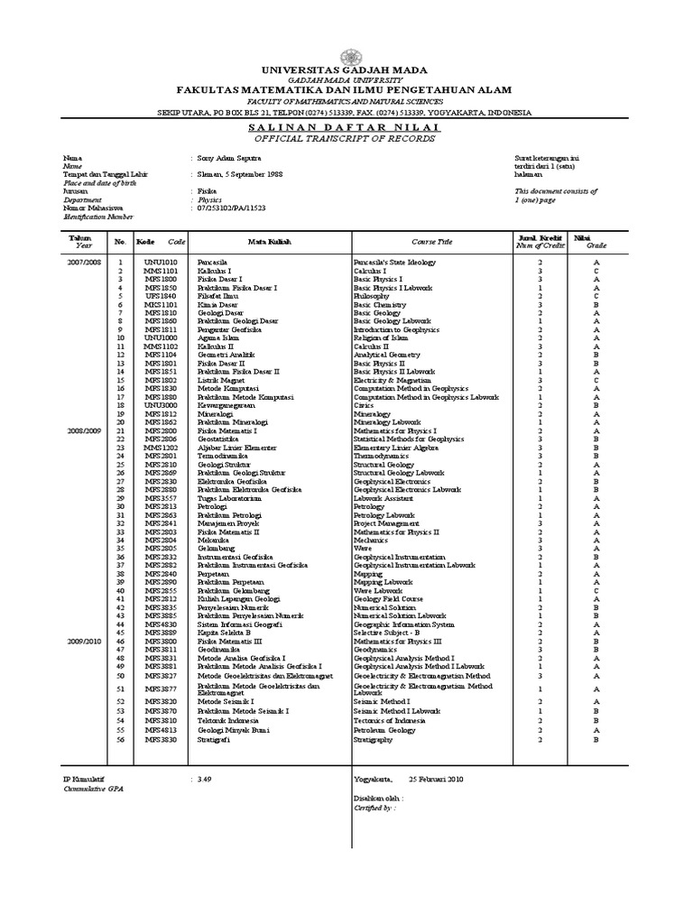 Gadjah Mada University Physics Transcripts | PDF | Geophysics | Seismology