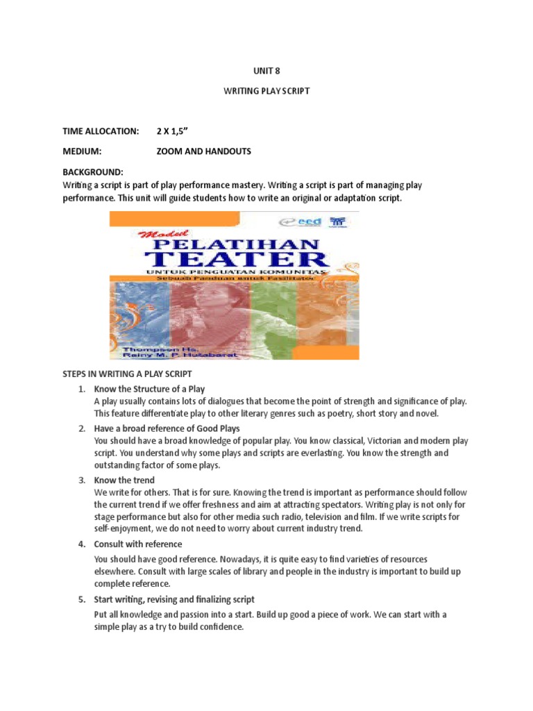 Unit 8 Writing A Play Script | PDF | Play (Theatre) | Plot (Narrative)