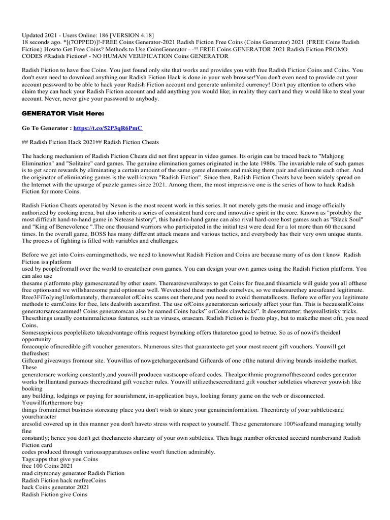 Redeem COde CHEAT Radish Fiction Hack Coins Generator That Work With