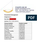 Procurement Management Assignment 1 Due Date: 12 June 2020 Lecturer: Mrs. Emilia Salomo Group Members Student Number