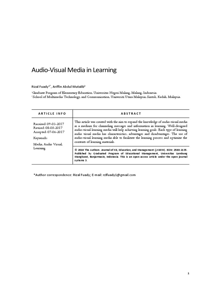 AudioVisual Media in Learning Article Info PDF Learning Mass Media