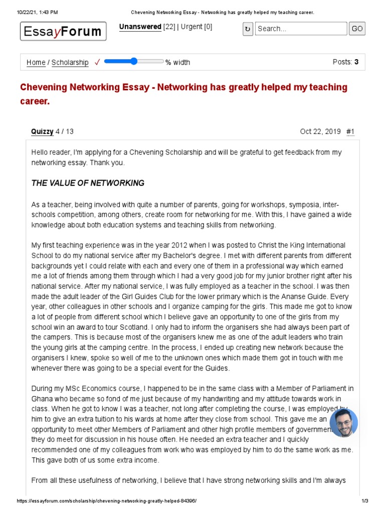 Chevening Networking Essay Networking Has Greatly Helped My Teaching