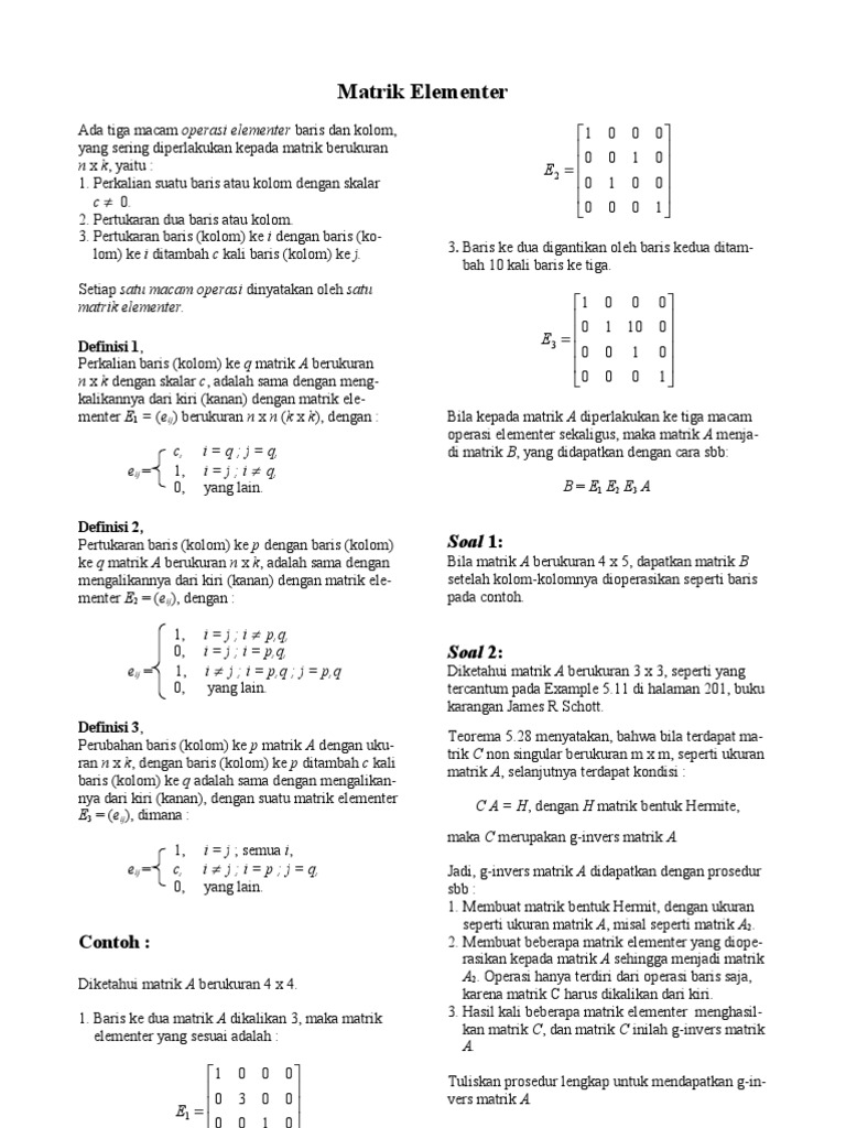 Operasi Elementer Matriks dan G-Invers | PDF