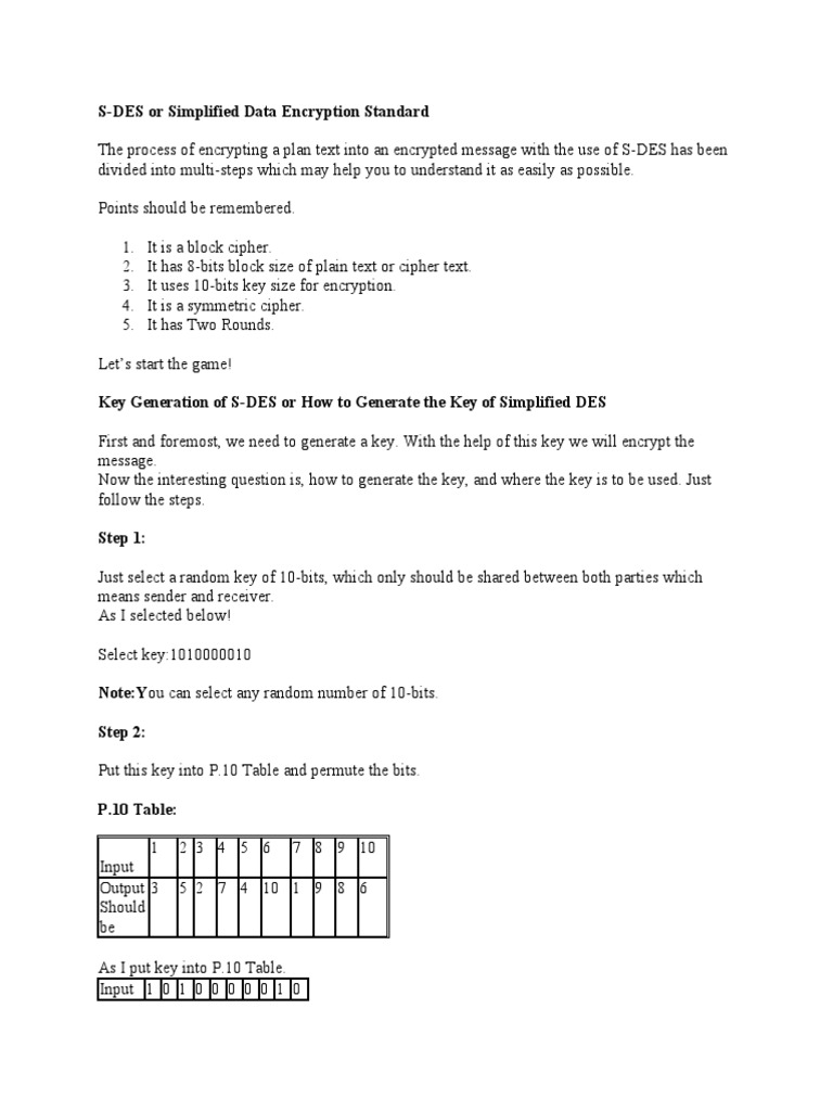 S DES Procedure | Download Free PDF | Key (Cryptography) | Encryption