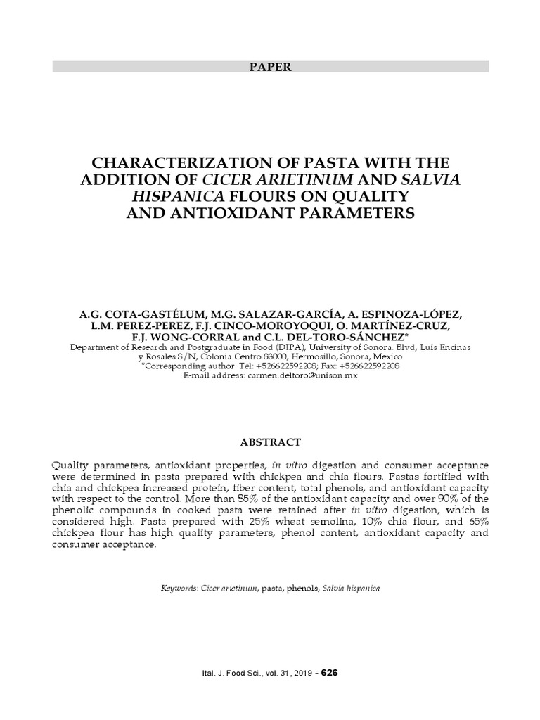 Pasta Quality with Chickpea and Chia Flours | PDF | Polyphenol | Pasta