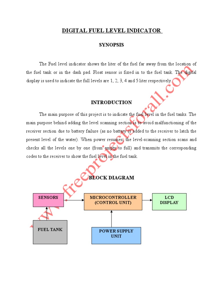 Digital Fuel Level Indicator Synopsis PDF