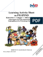 FILIPINO7 - Q1 - MELC12 - 13 - Pagsasagawa NG Isang Makatotohanan at Mapanghikayat Na Proyektong Panturismo - v2