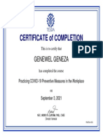 Practicing COVID-19 Preventive Measures in The Workplace - Certificate of Completion