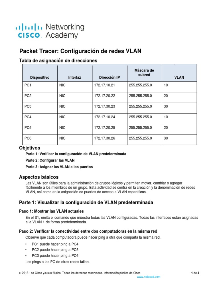 Configuración de VLAN en Packet Tracer | PDF | Controlador de interfaz ...