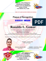 Ronaldo L. Gomez: Plaque of Recognition