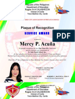 Mercy P. Acuña: Plaque of Recognition