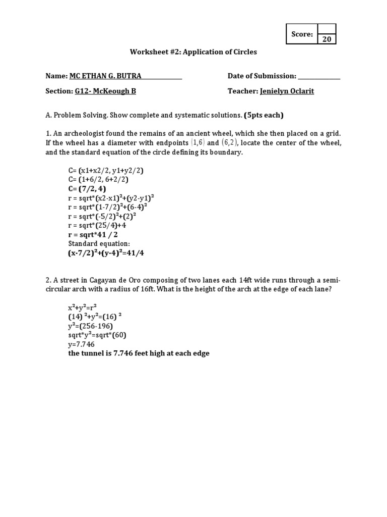 Worksheet 2 - Application of Circles 1 | PDF | Mathematical Objects ...